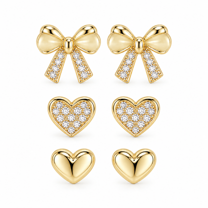 Set 3 Perechi Cercei Fundiță Placati cu Aur 18k