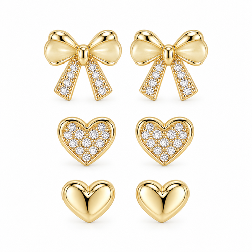 Set 3 Perechi Cercei Fundiță Placati cu Aur 18k