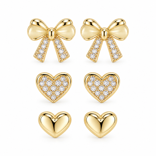 Set 3 Perechi Cercei Fundiță Placati cu Aur 18k