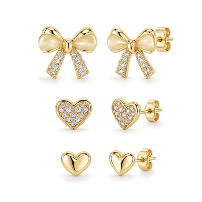 Set 3 Perechi Cercei Fundiță Placati cu Aur 18k