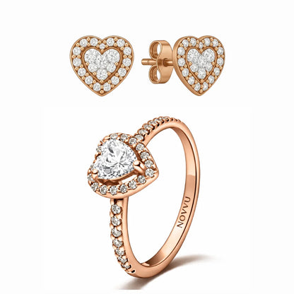 Set bijuterii Inel si Cercei White Heart Rose cu Argint