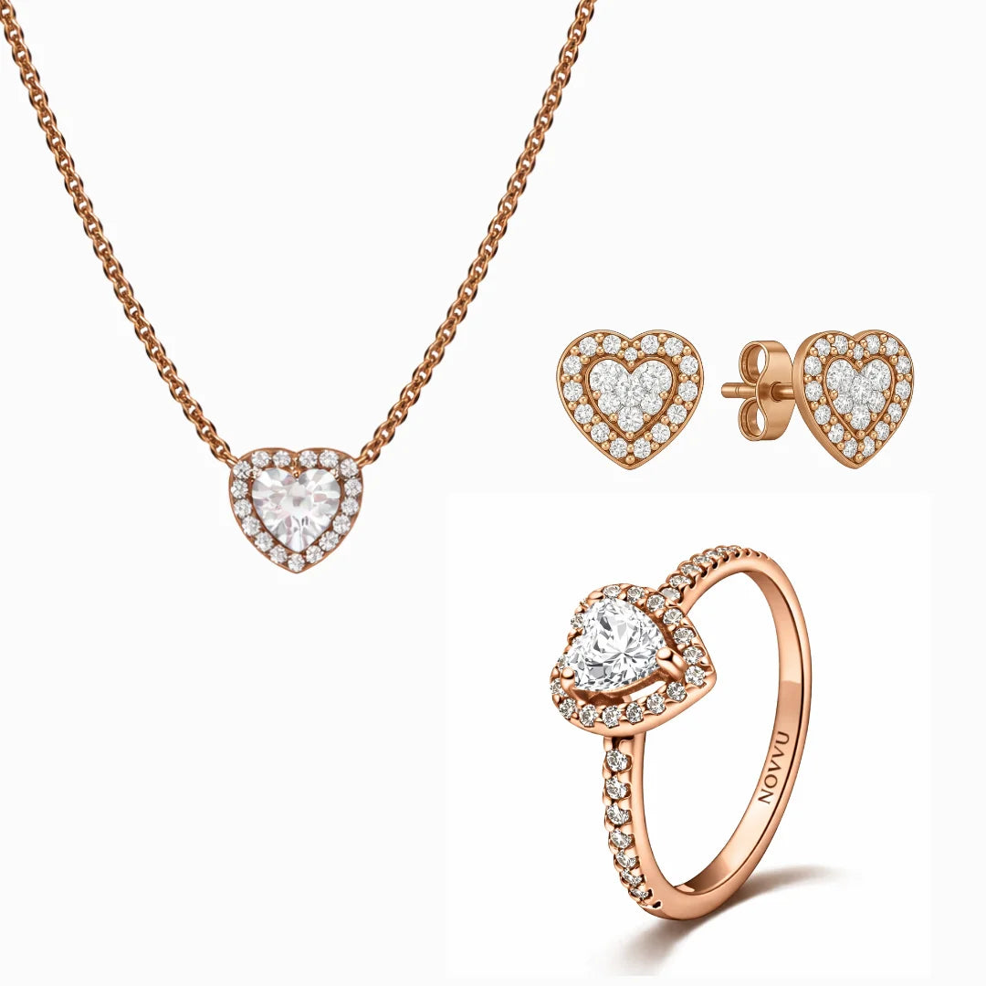 Set bijuterii Inel,Cercei si Colier White Heart Rose Cu Argint