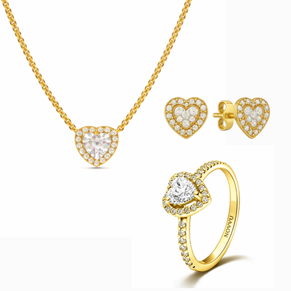Set bijuterii Inel,Cercei si Colier Gold White Heart Cu Argint