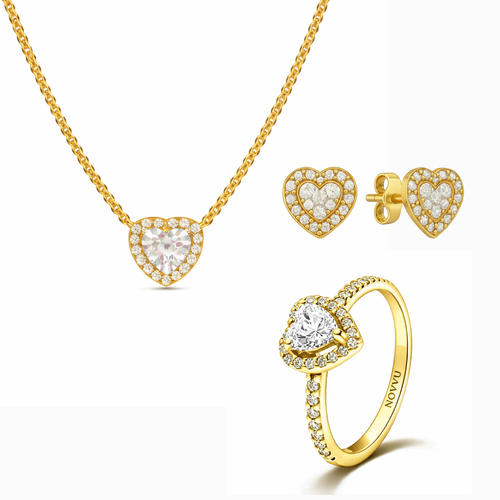 Set bijuterii Inel,Cercei si Colier Gold White Heart Cu Argint