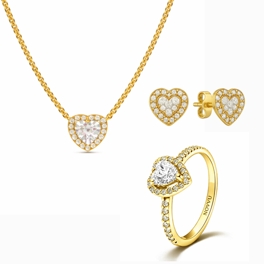Set bijuterii Inel,Cercei si Colier Gold White Heart Cu Argint