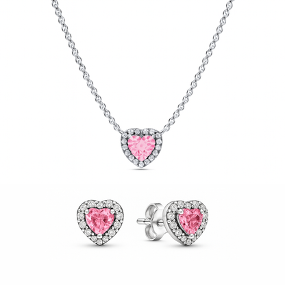 Set de bijuterii Colier si Cercei Pink Heart cu Argint