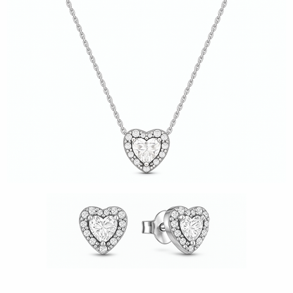 Set bijuterii Colier si Cercei White Heart cu Argint