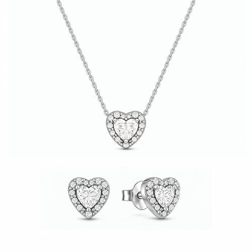 Set bijuterii Colier si Cercei White Heart cu Argint