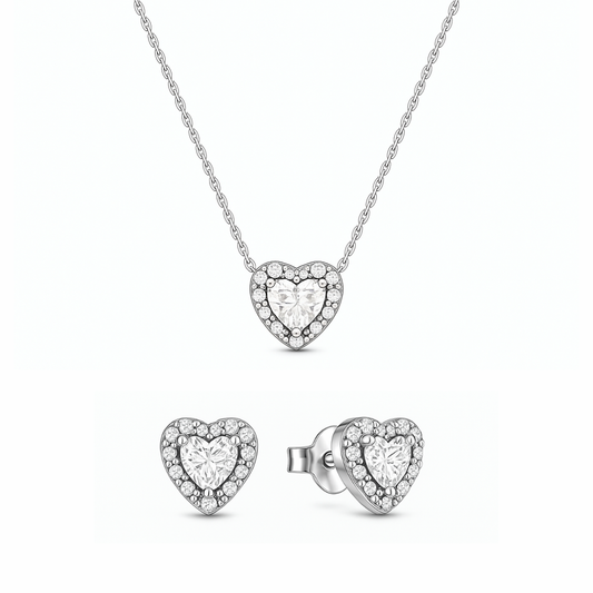 Set bijuterii Colier si Cercei White Heart cu Argint