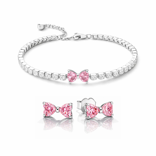 Set bijuterii Cercei si Bratara Pink Bow Cu Argint