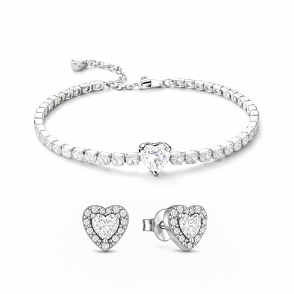 Set bijuterii Cercei si Bratara White Heart Cu Argint