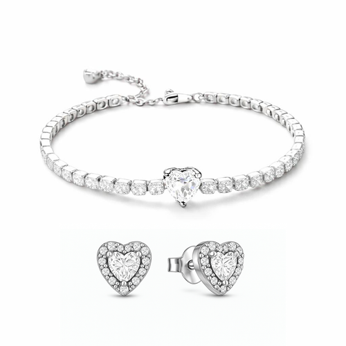 Set bijuterii Cercei si Bratara White Heart Cu Argint