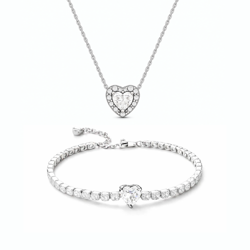 Set bijuterii Colier si Bratara White Heart Cu Argint
