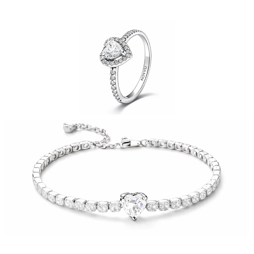 Set bijuterii Inel si Bratara White Heart Cu Argint