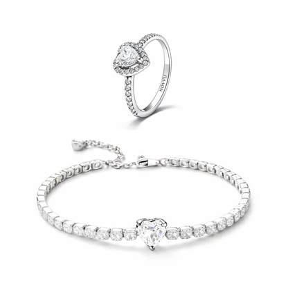 Set bijuterii Inel si Bratara White Heart Cu Argint