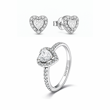 Set bijuterii Inel si Cercei White Heart cu Argint