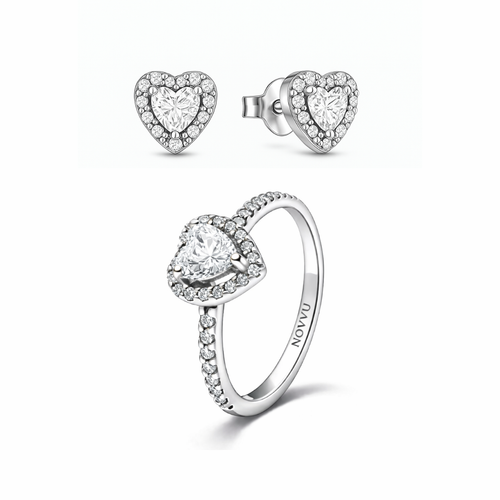 Set bijuterii Inel si Cercei White Heart cu Argint