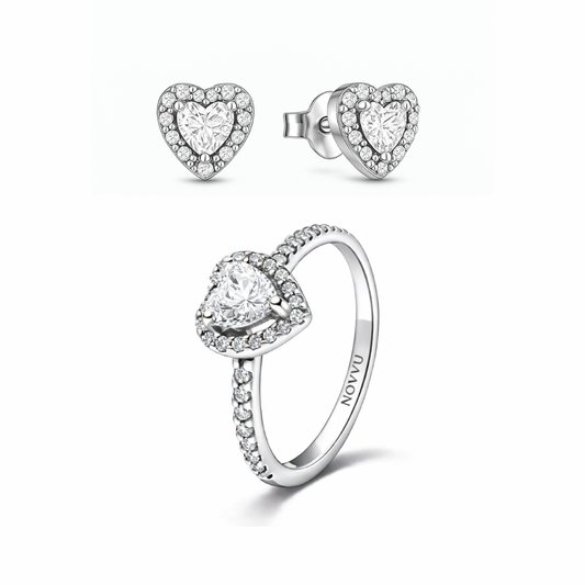 Set bijuterii Inel si Cercei White Heart cu Argint