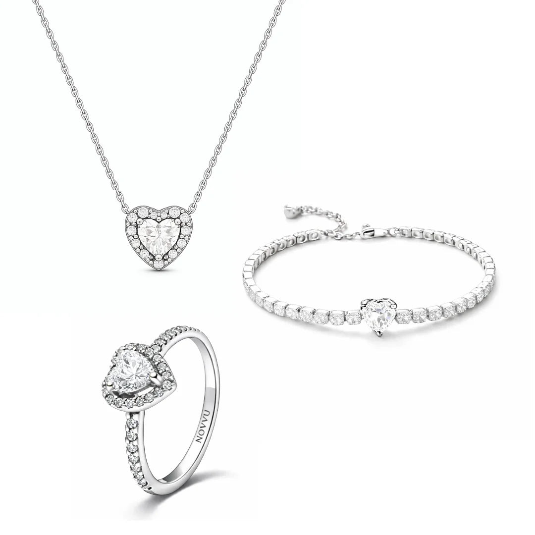 Set bijuterii Inel,Bratara si Colier White Heart Cu Argint