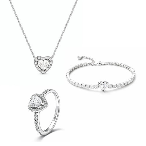 Set bijuterii Inel,Bratara si Colier White Heart Cu Argint