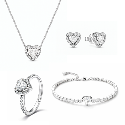 Set bijuterii Inel,Cercei,Bratara si Colier White Heart Cu Argint