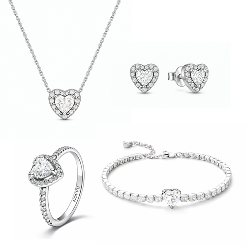 Set bijuterii Inel,Cercei,Bratara si Colier White Heart Cu Argint