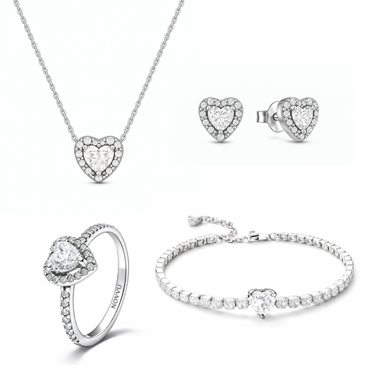Set bijuterii Inel,Cercei,Bratara si Colier White Heart Cu Argint