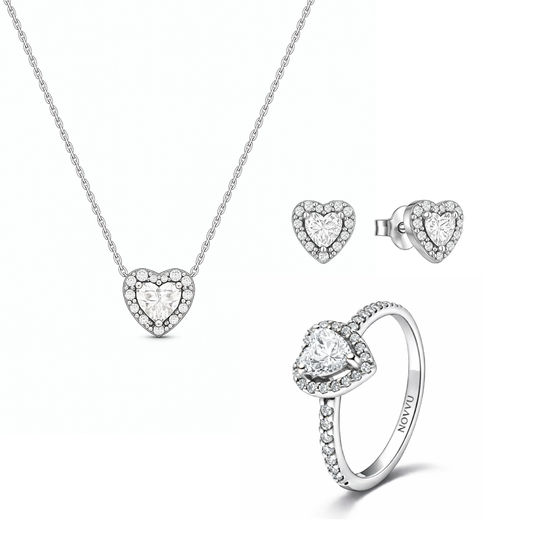 Set bijuterii Inel,Cercei si Colier White Heart cu Argint