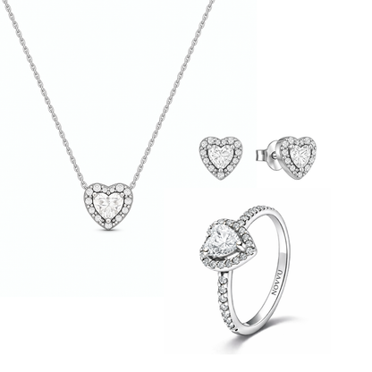 Set bijuterii Inel,Cercei si Colier White Heart cu Argint