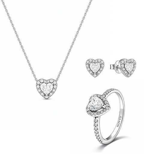 Set bijuterii Inel,Cercei si Colier White Heart cu Argint