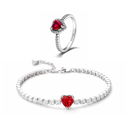 Set bijuterii Inel si Bratara Red Heart Cu Argint