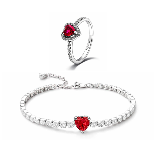 Set bijuterii Inel si Bratara Red Heart Cu Argint