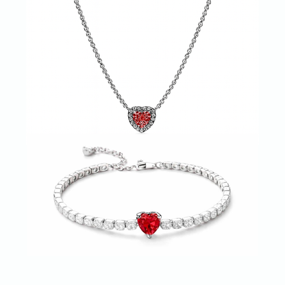 Set bijuterii Colier si Bratara Red Heart Cu Argint