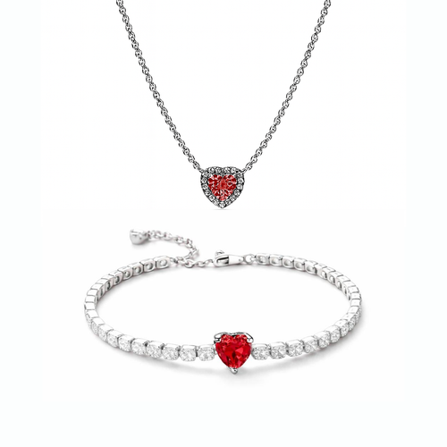 Set bijuterii Colier si Bratara Red Heart Cu Argint