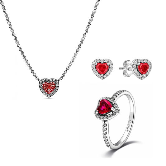 Set bijuterii Inel,Cercei si Colier Red Heart cu Argint