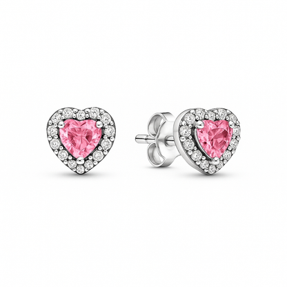 Set bijuterii Cercei si Bratara Pink Heart Cu Argint