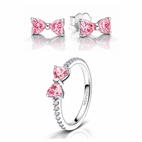 Set bijuterii Inel si Cercei Pink Bow Cu Argint
