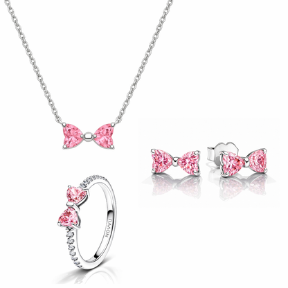 Set bijuterii Inel,Cercei si Colier Pink Bow Cu Argint