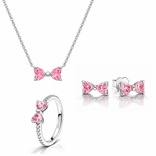 Set bijuterii Inel,Cercei si Colier Pink Bow Cu Argint