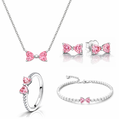 Set bijuterii Inel,Cercei,Bratara si Colier Pink Bow Cu Argint