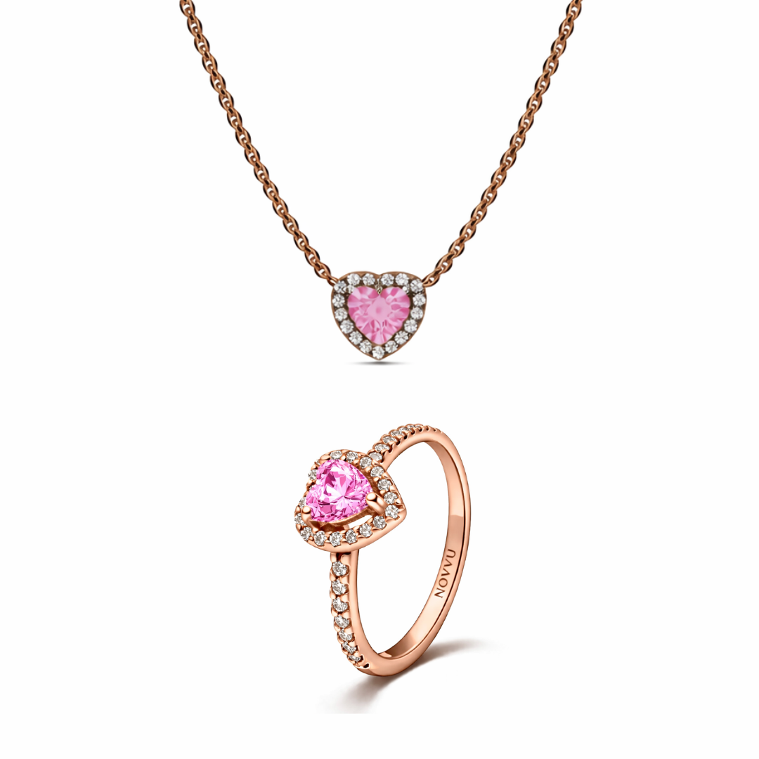Set bijuterii Inel si Colier Pink Heart