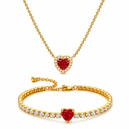 Set bijuterii Colier si Bratara Red Heart Cu Aur