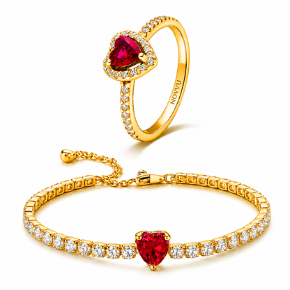 Set bijuterii Inel si Bratara Red Heart Cu Aur