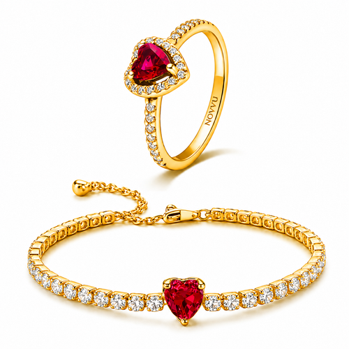 Set bijuterii Inel si Bratara Red Heart Cu Aur