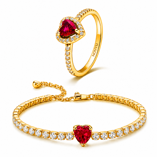Set bijuterii Inel si Bratara Red Heart Cu Aur