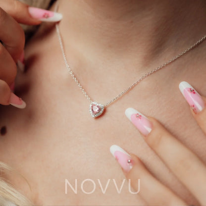 Set bijuterii Colier si Bratara Pink Heart Cu Argint