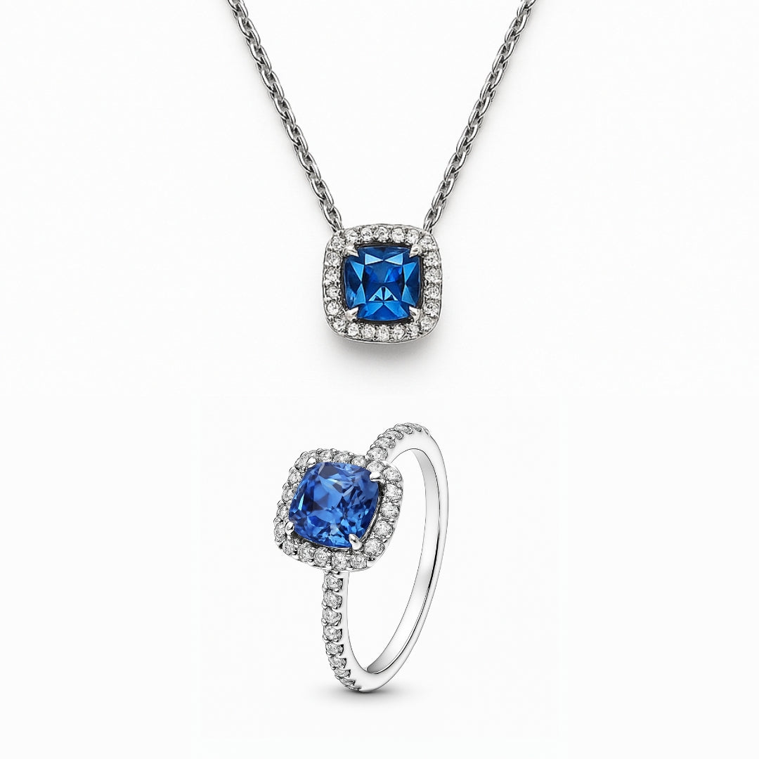 Set bijuterii Inel si Colier Blue Cu Argint