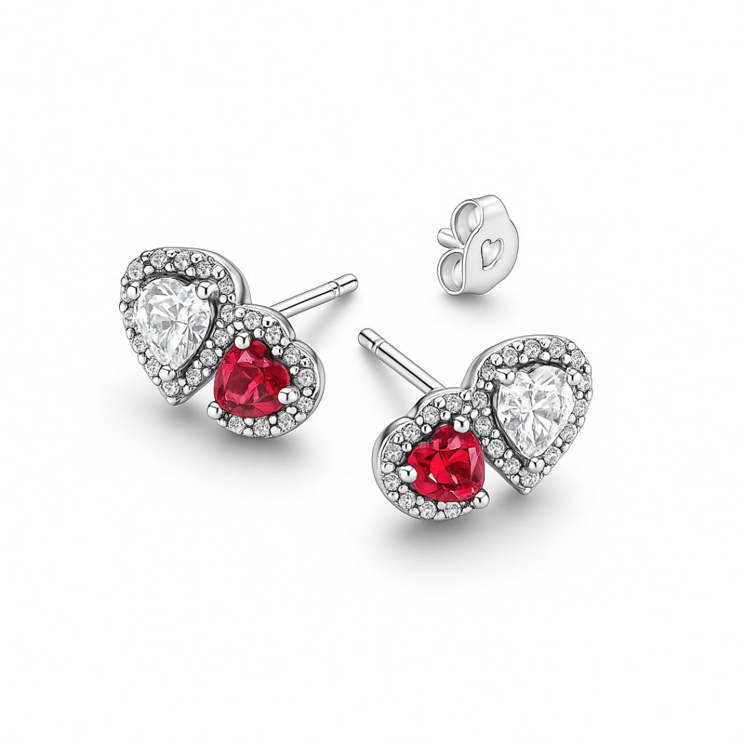 Set bijuterii Inel si Cercei Dublu Heart cu Argint