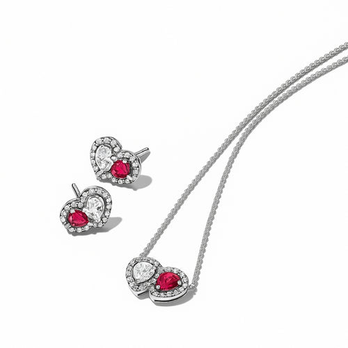Set bijuterii Cercei si Colier Dublu Heart cu Argint
