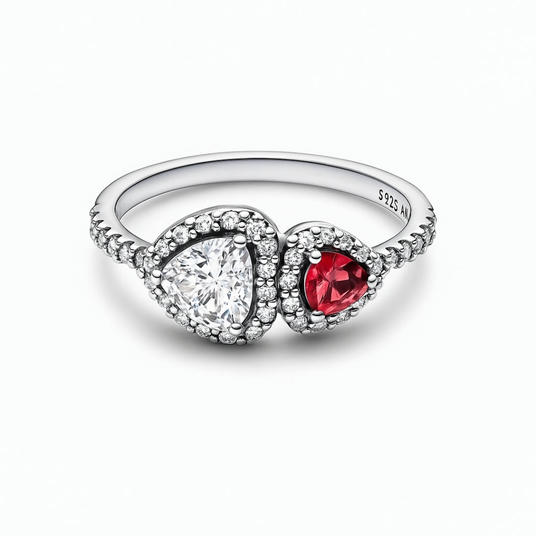 Set bijuterii Inel si Cercei Dublu Heart cu Argint